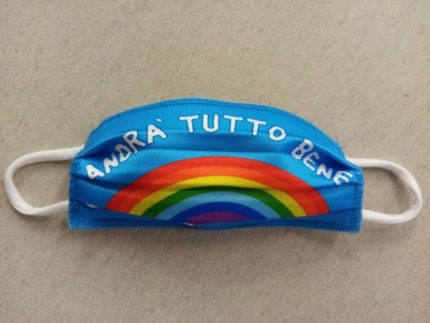 MASCHERINA - ANDRA' TUTTO BENE - CELESTE IN COTONE DOPPIO STRATO E POLIESTERE - APRIBILE - NON MEDICA - NON DPI