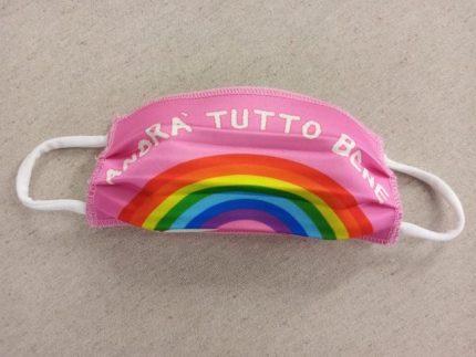 MASCHERINA - ANDRA' TUTTO BENE - ROSA IN COTONE DOPPIO STRATO E POLIESTERE - APRIBILE - NON MEDICA - NON DPI