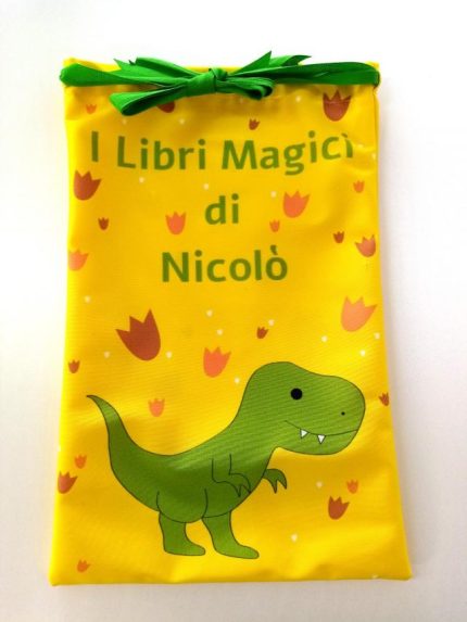 BOOK BAG PORTA LIBRI DINOSAURO PERSONALIZZATO