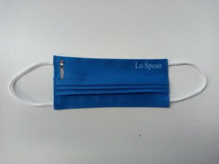 MASCHERINA 'LO SPOSO' AZZURRA IN COTONE DOPPIO STRATO E POLIESTERE - APRIBILE - NON MEDICA - NON DPI