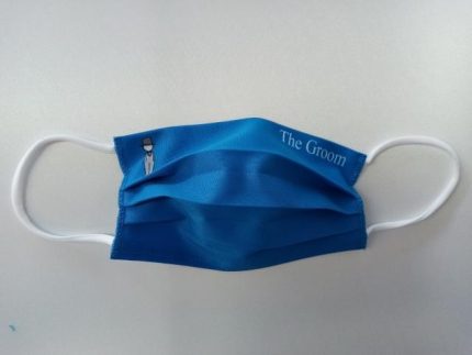 MASCHERINA 'THE GROOM' AZZURRA IN COTONE DOPPIO STRATO E POLIESTERE - APRIBILE - NON MEDICA - NON DPI