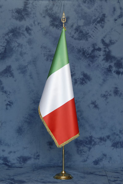 Bandiera Italia DELUXE da sala completa di stand in ottone dorato