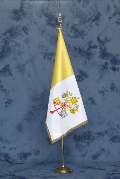 Bandiera Stato Città del Vaticano DELUXE da sala completa di stand in ottone dorato