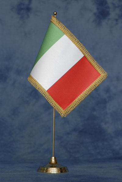 Bandierina da tavolo Italia DELUXE completa di stand in ottone dorato