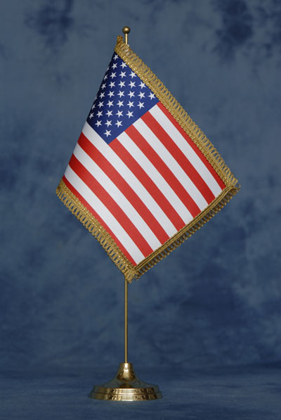 Bandierina da tavolo U.S.A. Stati Uniti d'America DELUXE completa di stand in ottone dorato