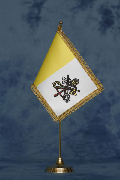 Bandierina da tavolo Vaticano DELUXE completa di stand in ottone dorato