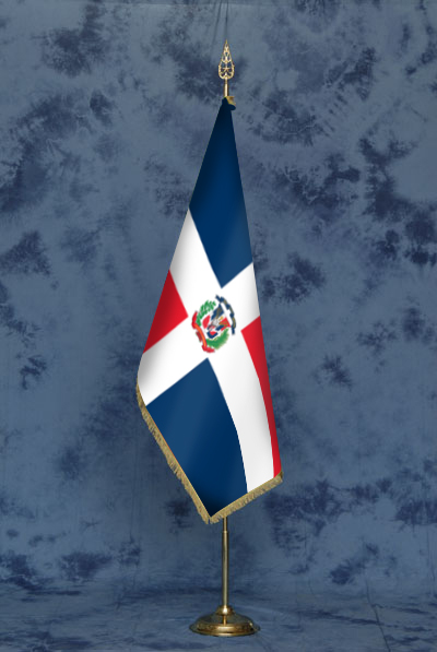 Bandiera Repubblica Dominicana DELUXE da sala completa di stand in ottone dorato