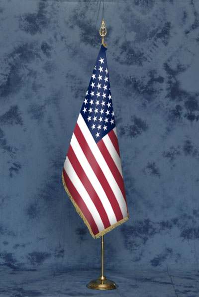 Bandiera STATI UNITI D'AMERICA - U.S.A. - DELUXE da sala completa di stand in ottone dorato