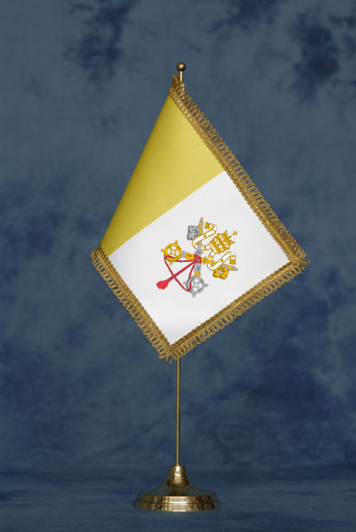 Bandierina da tavolo Vaticano DELUXE completa di stand in ottone dorato