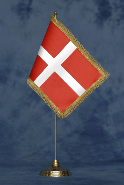 Bandierina di Stato S.M.O.M. Croce Latina - Sovrano Militare Ordine di Malta - SMOM - DELUXE da tavolo, completa di stand in ottone dorato