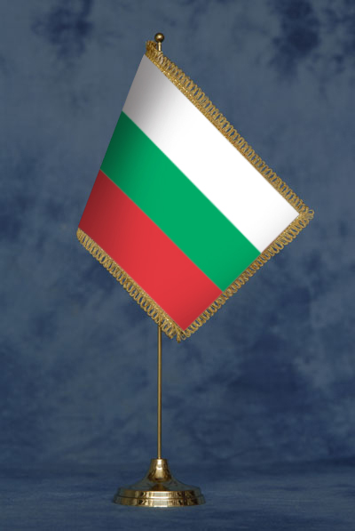 Bandierina Bulgaria - DELUXE da tavolo, completa di stand in ottone dorato