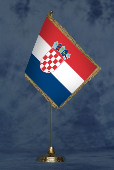 Bandierina Croazia - DELUXE da tavolo, completa di stand in ottone dorato