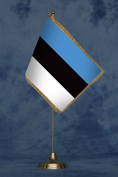 Bandierina Estonia - DELUXE da tavolo, completa di stand in ottone dorato