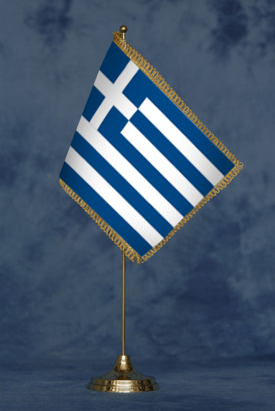 Bandierina Grecia - DELUXE da tavolo, completa di stand in ottone dorato