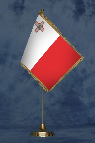 Bandierina Malta - DELUXE da tavolo, completa di stand in ottone dorato