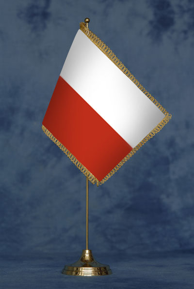 Bandierina Polonia - DELUXE da tavolo, completa di stand in ottone dorato
