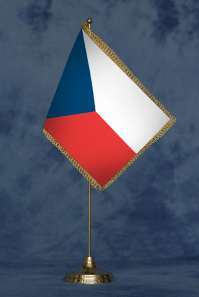 Bandierina Repubblica Ceca - DELUXE da tavolo, completa di stand in ottone dorato